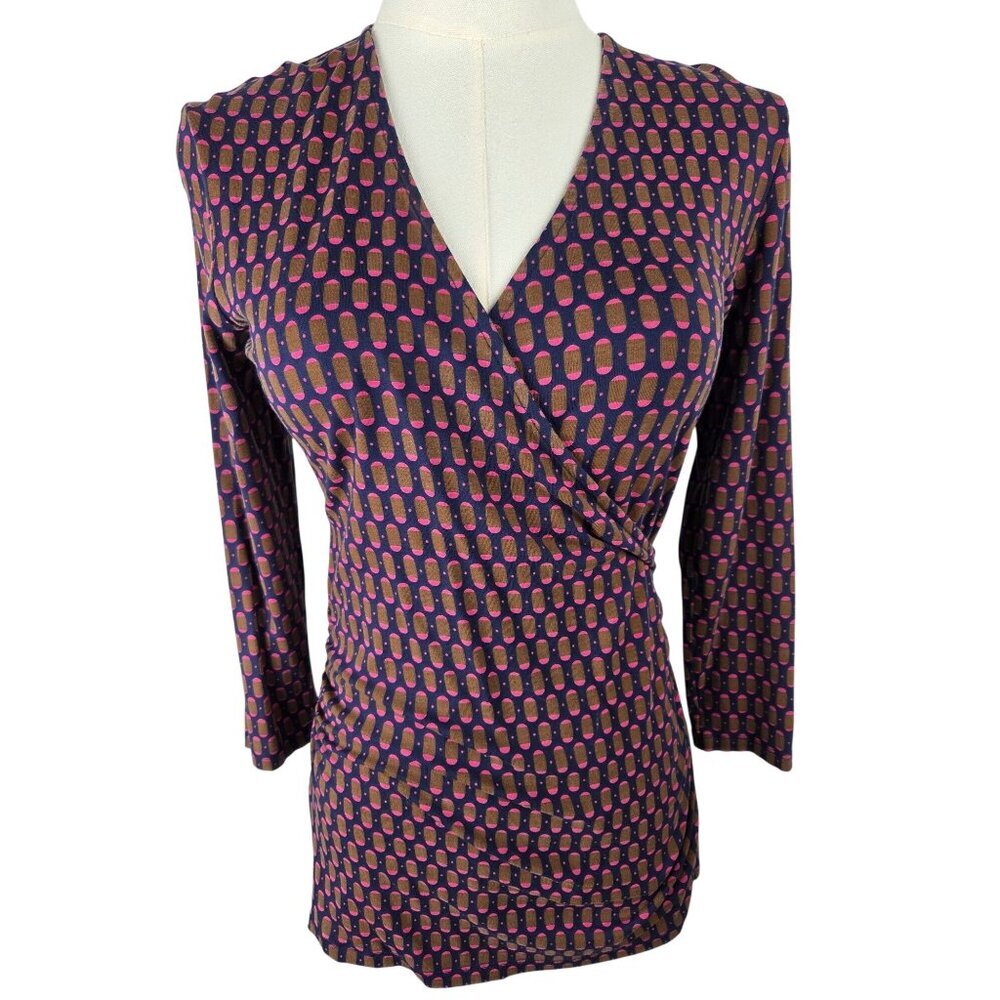 Boden Pink and Purple Geometric Wrap Blouse